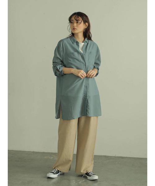 AMERICAN HOLIC（アメリカンホリック）の「BIGポケットシアーシャツチュニック　〇＊（チュニック・レディース・チャコールグレー/ブラウン/サックスブルー/グレイッシュベージュ・FREE）」の21枚目の写真