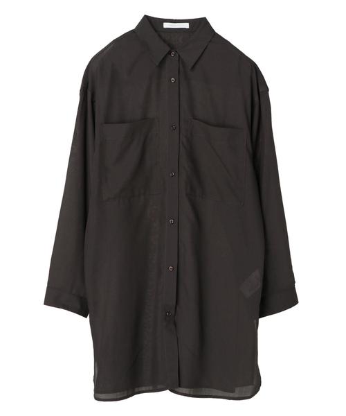 AMERICAN HOLIC（アメリカンホリック）の「BIGポケットシアーシャツチュニック　〇＊（チュニック・レディース・チャコールグレー/ブラウン/サックスブルー/グレイッシュベージュ・FREE）」の16枚目の写真