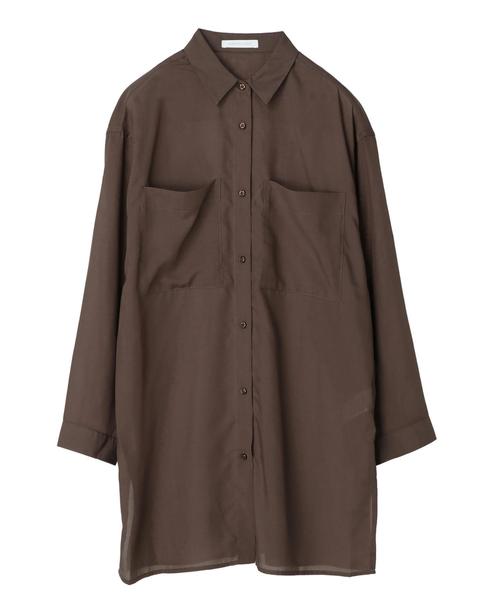 AMERICAN HOLIC（アメリカンホリック）の「BIGポケットシアーシャツチュニック　〇＊（チュニック・レディース・チャコールグレー/ブラウン/サックスブルー/グレイッシュベージュ・FREE）」の14枚目の写真
