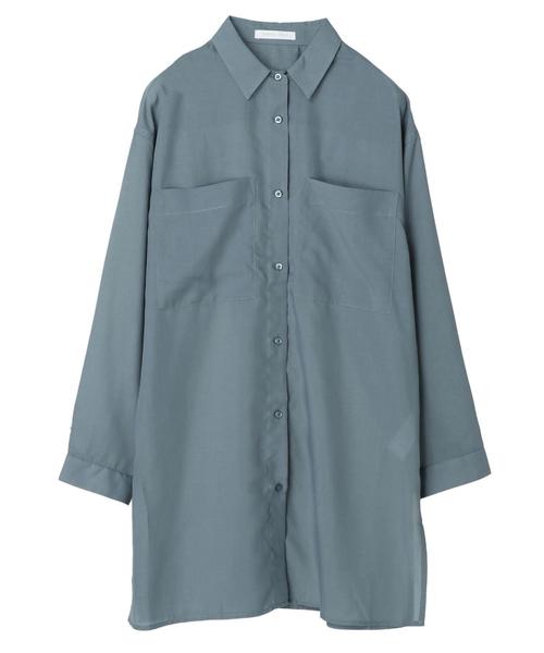 AMERICAN HOLIC（アメリカンホリック）の「BIGポケットシアーシャツチュニック　〇＊（チュニック・レディース・チャコールグレー/ブラウン/サックスブルー/グレイッシュベージュ・FREE）」の13枚目の写真