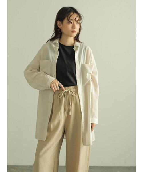 AMERICAN HOLIC（アメリカンホリック）の「BIGポケットシアーシャツチュニック　〇＊（チュニック・レディース・チャコールグレー/ブラウン/サックスブルー/グレイッシュベージュ・FREE）」の3枚目の写真