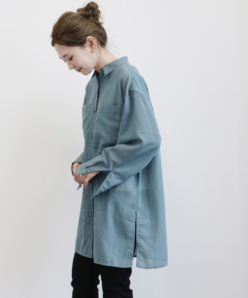 AMERICAN HOLIC（アメリカンホリック）の「BIGポケットシアーシャツチュニック　〇＊（チュニック・レディース・チャコールグレー/ブラウン/サックスブルー/グレイッシュベージュ・FREE）」の8枚目の写真