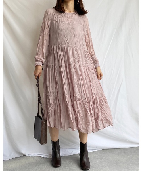 She's Closet(シーズクローゼット)の「シフォンランダムプリーツロングティアードワンピース(ワンピース・レディース・ブラック/パープル系その他・FREE)」の6枚目の写真