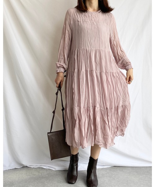 She's Closet(シーズクローゼット)の「シフォンランダムプリーツロングティアードワンピース(ワンピース・レディース・ブラック/パープル系その他・FREE)」の8枚目の写真