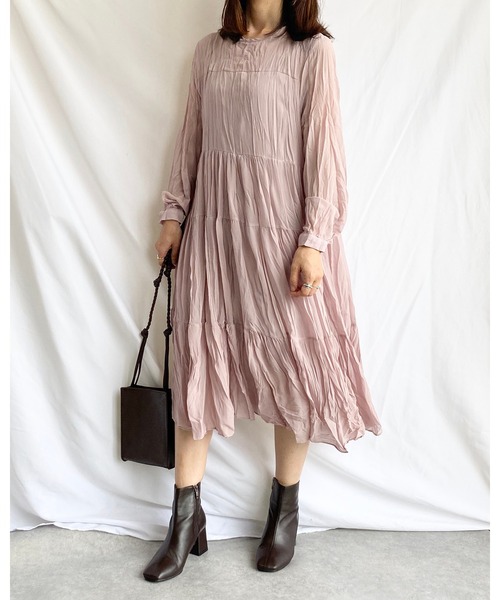 She's Closet(シーズクローゼット)の「シフォンランダムプリーツロングティアードワンピース(ワンピース・レディース・ブラック/パープル系その他・FREE)」の9枚目の写真