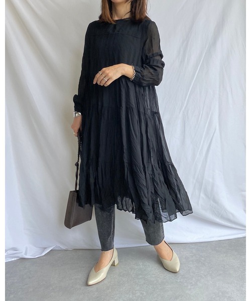 She's Closet(シーズクローゼット)の「シフォンランダムプリーツロングティアードワンピース(ワンピース・レディース・ブラック/パープル系その他・FREE)」の10枚目の写真