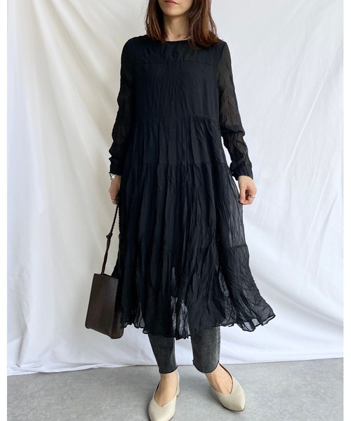 She's Closet(シーズクローゼット)の「シフォンランダムプリーツロングティアードワンピース(ワンピース・レディース・ブラック/パープル系その他・FREE)」の12枚目の写真