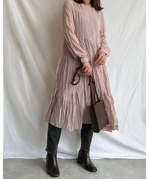She's Closet(シーズクローゼット)の「シフォンランダムプリーツロングティアードワンピース(ワンピース・レディース・ブラック/パープル系その他・FREE)」の18枚目の写真