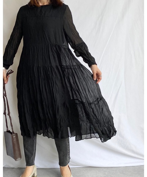She's Closet(シーズクローゼット)の「シフォンランダムプリーツロングティアードワンピース(ワンピース・レディース・ブラック/パープル系その他・FREE)」の20枚目の写真