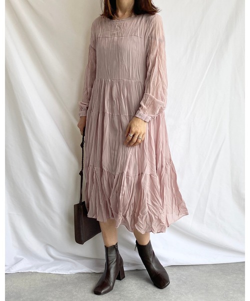 She's Closet(シーズクローゼット)の「シフォンランダムプリーツロングティアードワンピース(ワンピース・レディース・ブラック/パープル系その他・FREE)」の21枚目の写真