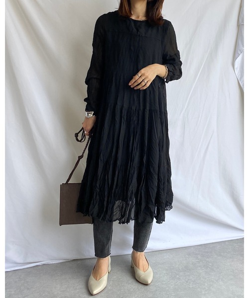 She's Closet(シーズクローゼット)の「シフォンランダムプリーツロングティアードワンピース(ワンピース・レディース・ブラック/パープル系その他・FREE)」の22枚目の写真