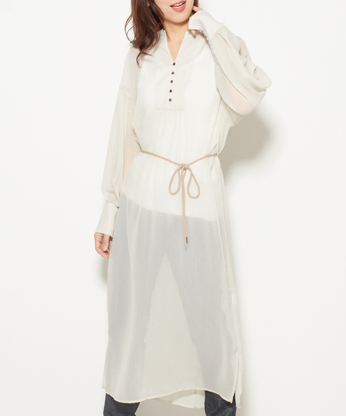 nota（ノータ）の「フロントボタンギャザーワンピース（ワンピース・レディース・ピンク/オフホワイト/グリーン/アイボリー・FREE）」の3枚目の写真