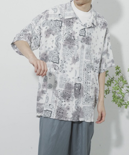 SENSE OF PLACE by URBAN RESEARCH(センスオブプレイスバイアーバンリサーチ)の「タイダイバンダナシャツ(5分袖)(シャツ/ブラウス・メンズ・ブルー/チャコールグレー・LARGE/MEDIUM)」の1枚目の写真