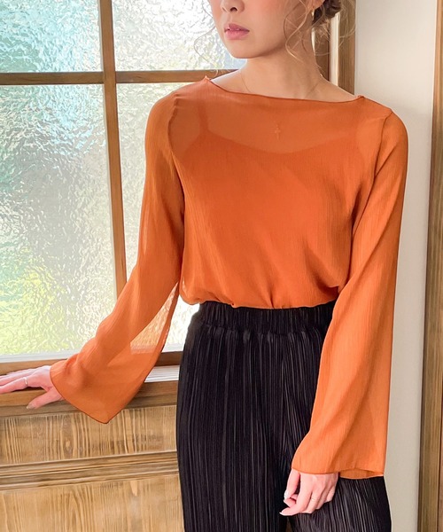 JUNOAH(ジュノア)の「キャミソール付き3WAYシアーブラウス キャミ&ブラウス2点セット(シャツ/ブラウス・レディース・ホワイト/ブラック/ネイビー/グレー/オレンジ/グリーン/アイボリー/ピンク系その他/ブルーグリーン/グレイッシュベージュ・MEDIUM/LARGE/X-LARGE)」の22枚目の写真