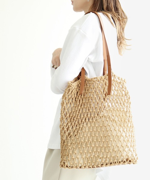 reca（レカ）の「マクラメフラットトート（トートバッグ・レディース・ホワイト/ブラック/キャメル・ONE SIZE）」の3枚目の写真