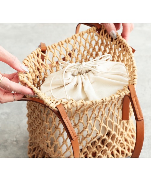 reca（レカ）の「マクラメフラットトート（トートバッグ・レディース・ホワイト/ブラック/キャメル・ONE SIZE）」の13枚目の写真