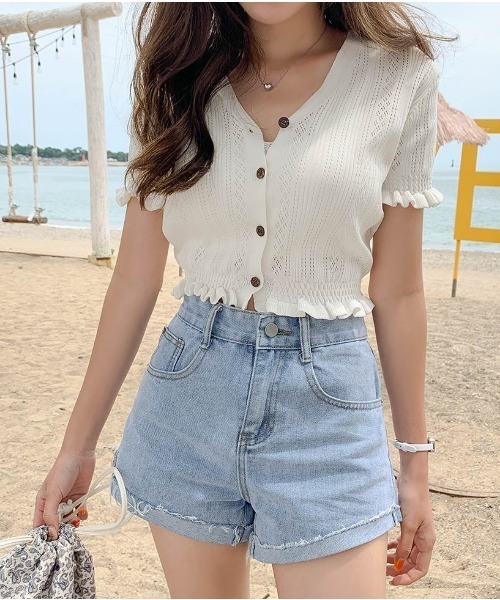 SONA（ソナ）の「SONYUNARA フリルショート半袖カーディガン（Tシャツ/カットソー・レディース・アイボリー・FREE）」の10枚目の写真