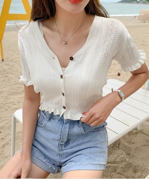 SONA（ソナ）の「SONYUNARA フリルショート半袖カーディガン（Tシャツ/カットソー・レディース・アイボリー・FREE）」の8枚目の写真