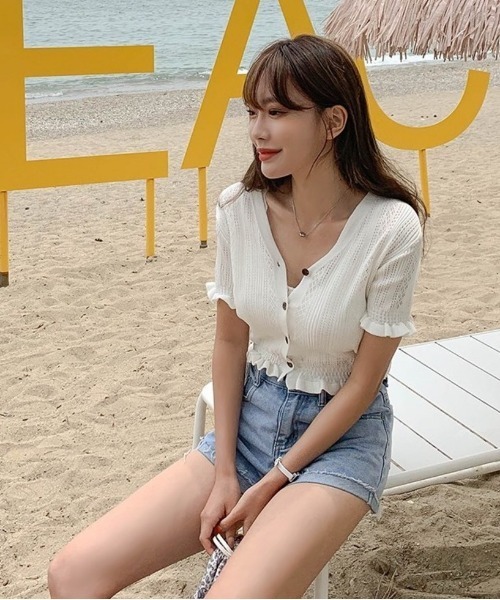 SONA（ソナ）の「SONYUNARA フリルショート半袖カーディガン（Tシャツ/カットソー・レディース・アイボリー・FREE）」の2枚目の写真