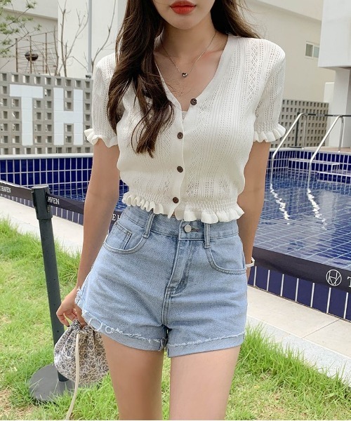 SONA（ソナ）の「SONYUNARA フリルショート半袖カーディガン（Tシャツ/カットソー・レディース・アイボリー・FREE）」の14枚目の写真