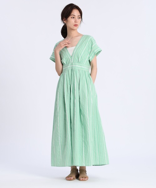セール Deveaux ストライプvネックワンピース ワンピース Ined イネド のファッション通販 Zozotown