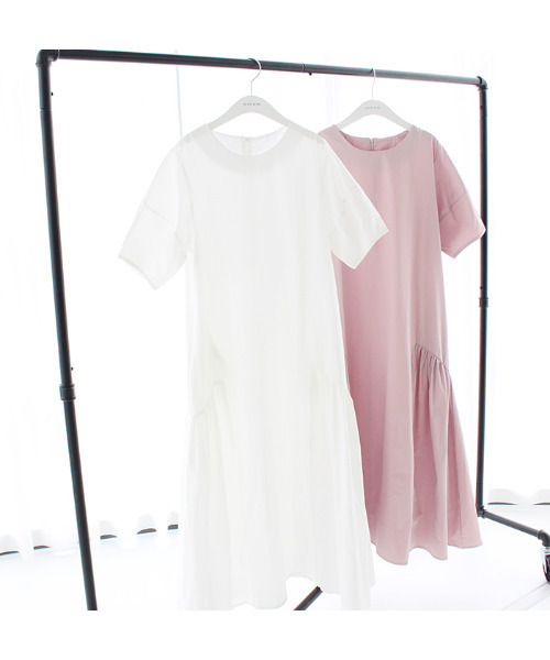 MODE ROBE（モードローブ）の「半袖フレアロングワンピース（ワンピース・レディース・ホワイト/ピンク・FREE）」の5枚目の写真