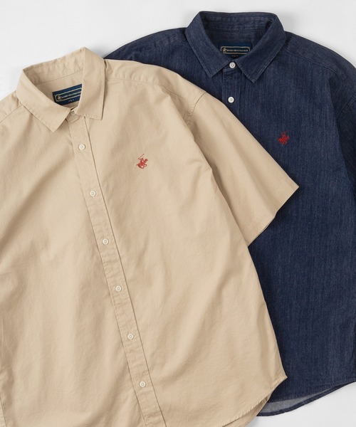 BEVERLY HILLS POLO CLUB（ビバリーヒルズポロクラブ）の「【BEVERLY HILLS POLO CLUB/ビバリーヒルズポロクラブ】ワイドシルエット レギュラーカラー半袖シャツ（シャツ/ブラウス・メンズ・ホワイト/ベージュ/ネイビー/ブラウン/サックスブルー/ダークブルー/ライトインディゴブルー/スミクロ/インディゴブルー/ブルー系その他/ベージュ系その他・M/L/XL）」の4枚目の写真