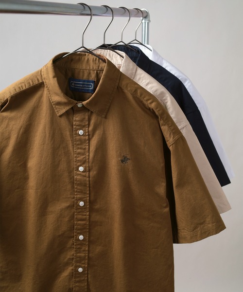 BEVERLY HILLS POLO CLUB（ビバリーヒルズポロクラブ）の「【BEVERLY HILLS POLO CLUB/ビバリーヒルズポロクラブ】ワイドシルエット レギュラーカラー半袖シャツ（シャツ/ブラウス・メンズ・ホワイト/ベージュ/ネイビー/ブラウン/サックスブルー/ダークブルー/ライトインディゴブルー/スミクロ/インディゴブルー/ブルー系その他/ベージュ系その他・M/L/XL）」の3枚目の写真