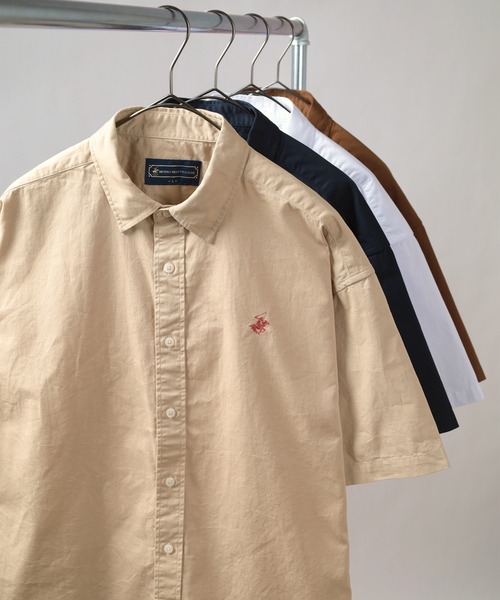 BEVERLY HILLS POLO CLUB（ビバリーヒルズポロクラブ）の「【BEVERLY HILLS POLO CLUB/ビバリーヒルズポロクラブ】ワイドシルエット レギュラーカラー半袖シャツ（シャツ/ブラウス・メンズ・ホワイト/ベージュ/ネイビー/ブラウン/サックスブルー/ダークブルー/ライトインディゴブルー/スミクロ/インディゴブルー/ブルー系その他/ベージュ系その他・M/L/XL）」の12枚目の写真