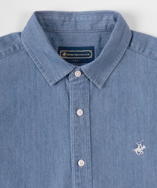 BEVERLY HILLS POLO CLUB（ビバリーヒルズポロクラブ）の「【BEVERLY HILLS POLO CLUB/ビバリーヒルズポロクラブ】ワイドシルエット レギュラーカラー半袖シャツ（シャツ/ブラウス・メンズ・ホワイト/ベージュ/ネイビー/ブラウン/サックスブルー/ダークブルー/ライトインディゴブルー/スミクロ/インディゴブルー/ブルー系その他/ベージュ系その他・M/L/XL）」の16枚目の写真