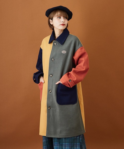 CUBE SUGAR(キューブシュガー)の「ウールジャージ ステンカラーコート(ステンカラーコート・レディース・ネイビー/オレンジ/グリーン/マルチ/マスタード/カラフル・M)」の6枚目の写真