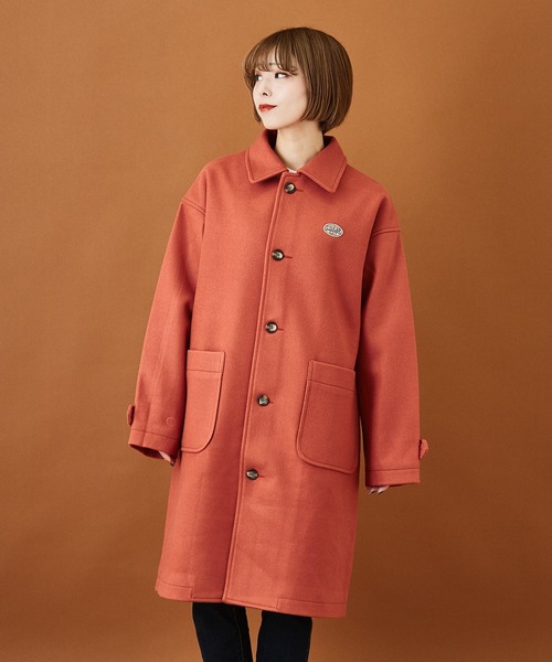 CUBE SUGAR(キューブシュガー)の「ウールジャージ ステンカラーコート(ステンカラーコート・レディース・ネイビー/オレンジ/グリーン/マルチ/マスタード/カラフル・M)」の4枚目の写真