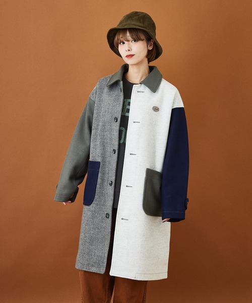 CUBE SUGAR(キューブシュガー)の「ウールジャージ ステンカラーコート(ステンカラーコート・レディース・ネイビー/オレンジ/グリーン/マルチ/マスタード/カラフル・M)」の5枚目の写真