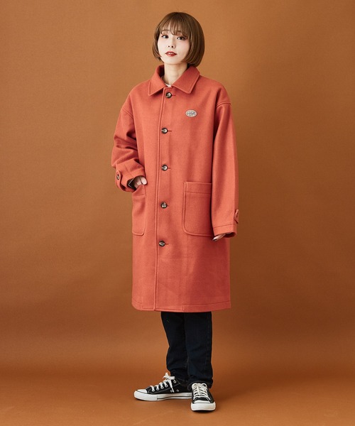 CUBE SUGAR(キューブシュガー)の「ウールジャージ ステンカラーコート(ステンカラーコート・レディース・ネイビー/オレンジ/グリーン/マルチ/マスタード/カラフル・M)」の8枚目の写真