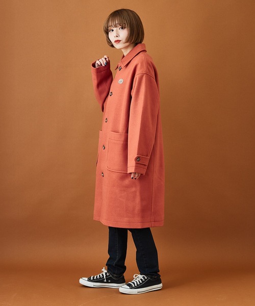 CUBE SUGAR(キューブシュガー)の「ウールジャージ ステンカラーコート(ステンカラーコート・レディース・ネイビー/オレンジ/グリーン/マルチ/マスタード/カラフル・M)」の9枚目の写真