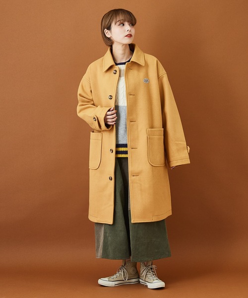 CUBE SUGAR(キューブシュガー)の「ウールジャージ ステンカラーコート(ステンカラーコート・レディース・ネイビー/オレンジ/グリーン/マルチ/マスタード/カラフル・M)」の12枚目の写真