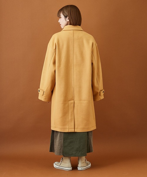 CUBE SUGAR(キューブシュガー)の「ウールジャージ ステンカラーコート(ステンカラーコート・レディース・ネイビー/オレンジ/グリーン/マルチ/マスタード/カラフル・M)」の14枚目の写真