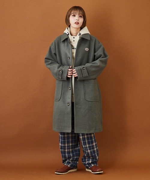 CUBE SUGAR(キューブシュガー)の「ウールジャージ ステンカラーコート(ステンカラーコート・レディース・ネイビー/オレンジ/グリーン/マルチ/マスタード/カラフル・M)」の15枚目の写真