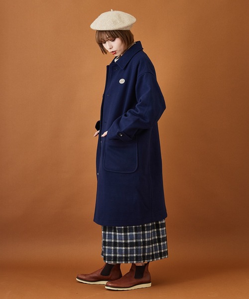 CUBE SUGAR(キューブシュガー)の「ウールジャージ ステンカラーコート(ステンカラーコート・レディース・ネイビー/オレンジ/グリーン/マルチ/マスタード/カラフル・M)」の19枚目の写真