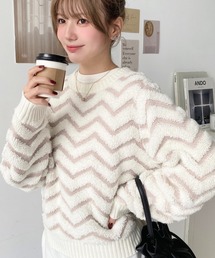moment+ | 【2021A/W New Arrival】6G ヘリンボーン柄ジャガードニットプルオーバー(ニット/セーター)