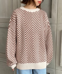 moment+ | 【2021A/W New Arrival】6G ヘリンボーン柄ジャガードニットプルオーバー(ニット/セーター)