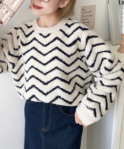 moment+（モーメントプラス）の「【累計販売枚数1万枚突破！】6G ヘリンボーン柄ジャガードニットプルオーバー（ニット/セーター・レディース・ブラック/チャコールグレー/ブラウン/グレイッシュベージュ/ライトグリーン/オレンジ/イエロー×グリーン・FREE/L/M）」の18枚目の写真