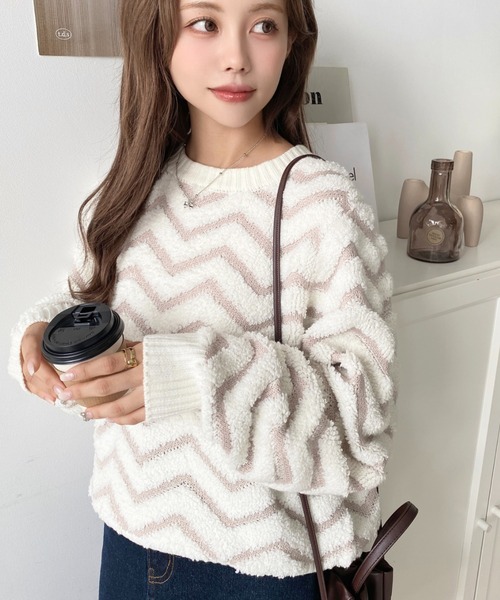 【美品】 ノーブル シャーリングボーダーニット 24SSモデル プルオーバー セール】【累計販売枚数1万枚突破！】6G ヘリンボーン柄