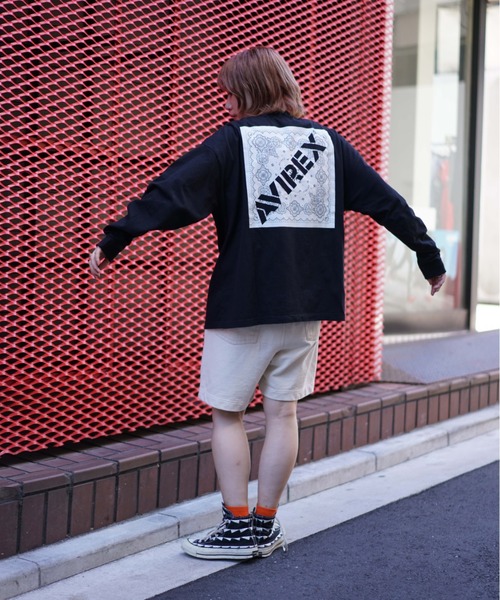 AVIREX(アヴィレックス)の「【直営店限定】バンダナプリント ボックス ロゴ 長袖 Tシャツ / BANDANA PRINT BOX LOGO LS T-SHIRT/アヴィレックス/AVIREX(Tシャツ/カットソー・レディース・ブラック/ブラック系その他/レッド/クリアレッド・MEDIUM/LARGE/X-LARGE/XX-LARGE)」の6枚目の写真
