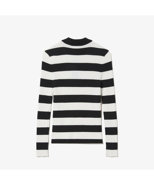 LACOSTE L!VE（ラコステライブ）の「LACOSTE L!VE  ハイネックボーダーリブニット（ニット/セーター・レディース・ブラック×ホワイト・38/36/34）」の2枚目の写真