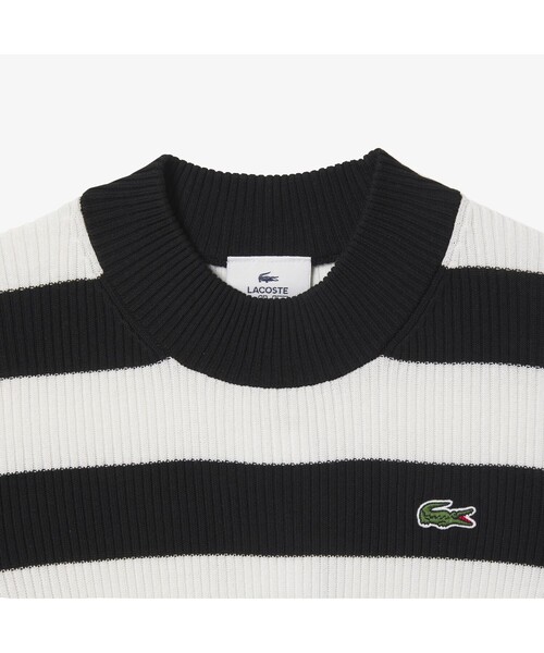 LACOSTE L!VE（ラコステライブ）の「LACOSTE L!VE  ハイネックボーダーリブニット（ニット/セーター・レディース・ブラック×ホワイト・38/36/34）」の3枚目の写真