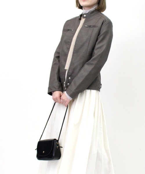 STYLEBLOCK(スタイルブロック)の「PUレザーシングルライダースジャケット(ライダースジャケット・レディース・ベージュ/アッシュグレー/キャメル/ブラック・L/M)」の1枚目の写真