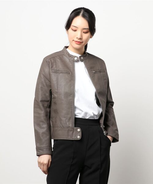 STYLEBLOCK(スタイルブロック)の「PUレザーシングルライダースジャケット(ライダースジャケット・レディース・ベージュ/アッシュグレー/キャメル/ブラック・L/M)」の9枚目の写真