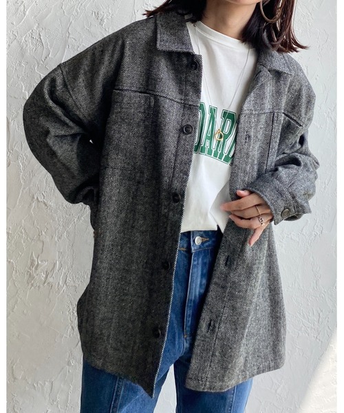 She's Closet(シーズクローゼット)の「ビッグシルエットヘリンボーン長袖シャツジャケット(ブルゾン・レディース・ブラック/ブラウン/グレー/ライトベージュ・FREE)」の8枚目の写真