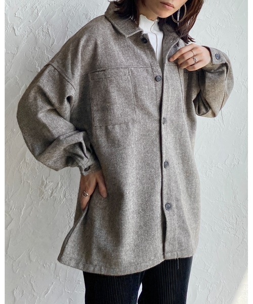 She's Closet(シーズクローゼット)の「ビッグシルエットヘリンボーン長袖シャツジャケット(ブルゾン・レディース・ブラック/ブラウン/グレー/ライトベージュ・FREE)」の9枚目の写真